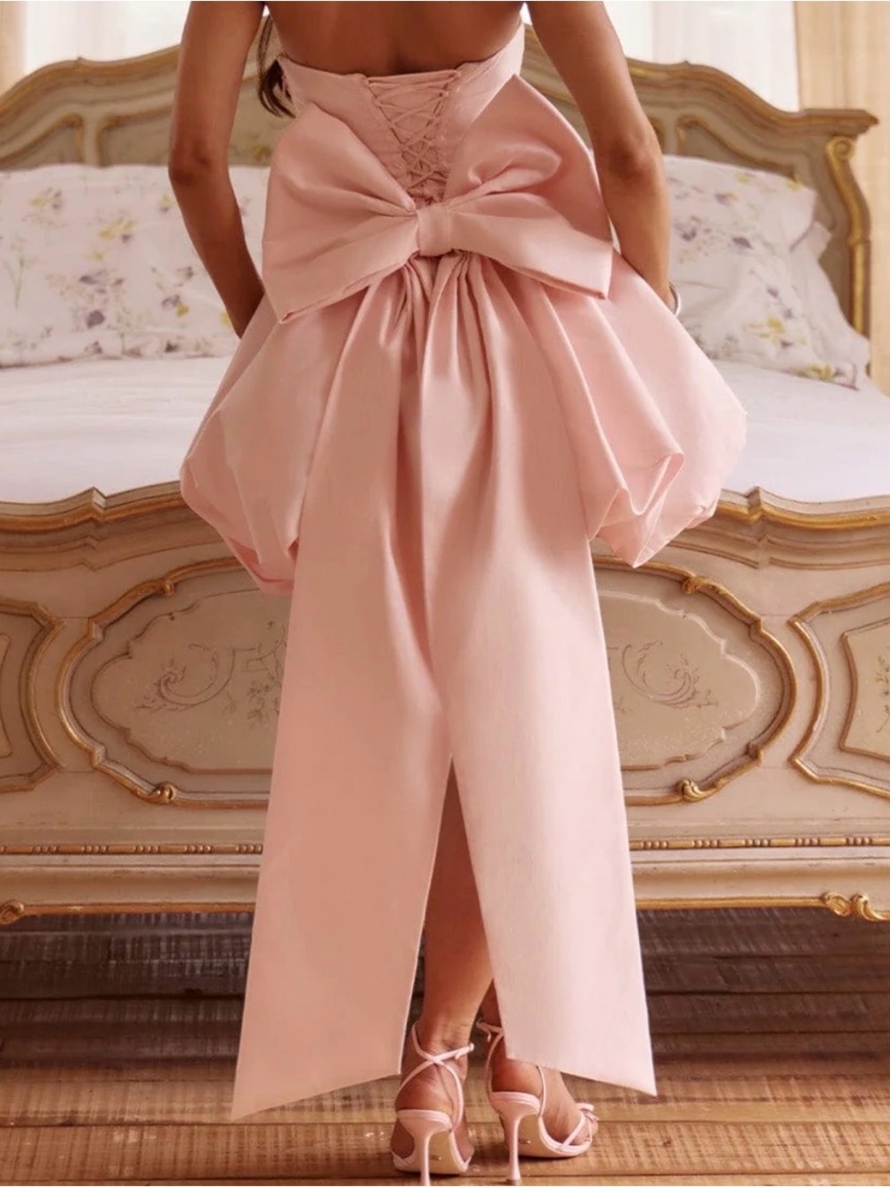 Strapless Pink Bubble-Hem Mini Dress with Back Drape - Picture 2 of 4